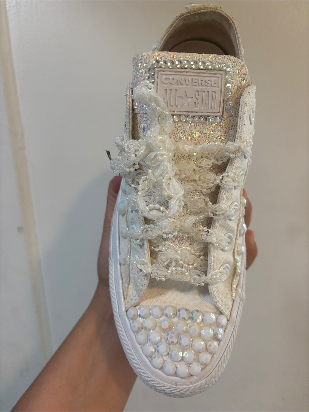 Converse White Iridescent Beaded Low Top Sneakers - Picture 8 of 10